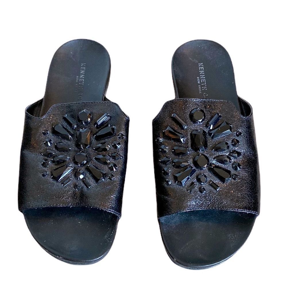 Kenneth Cole Black Stone Embellished Sandals/Slides Size 8